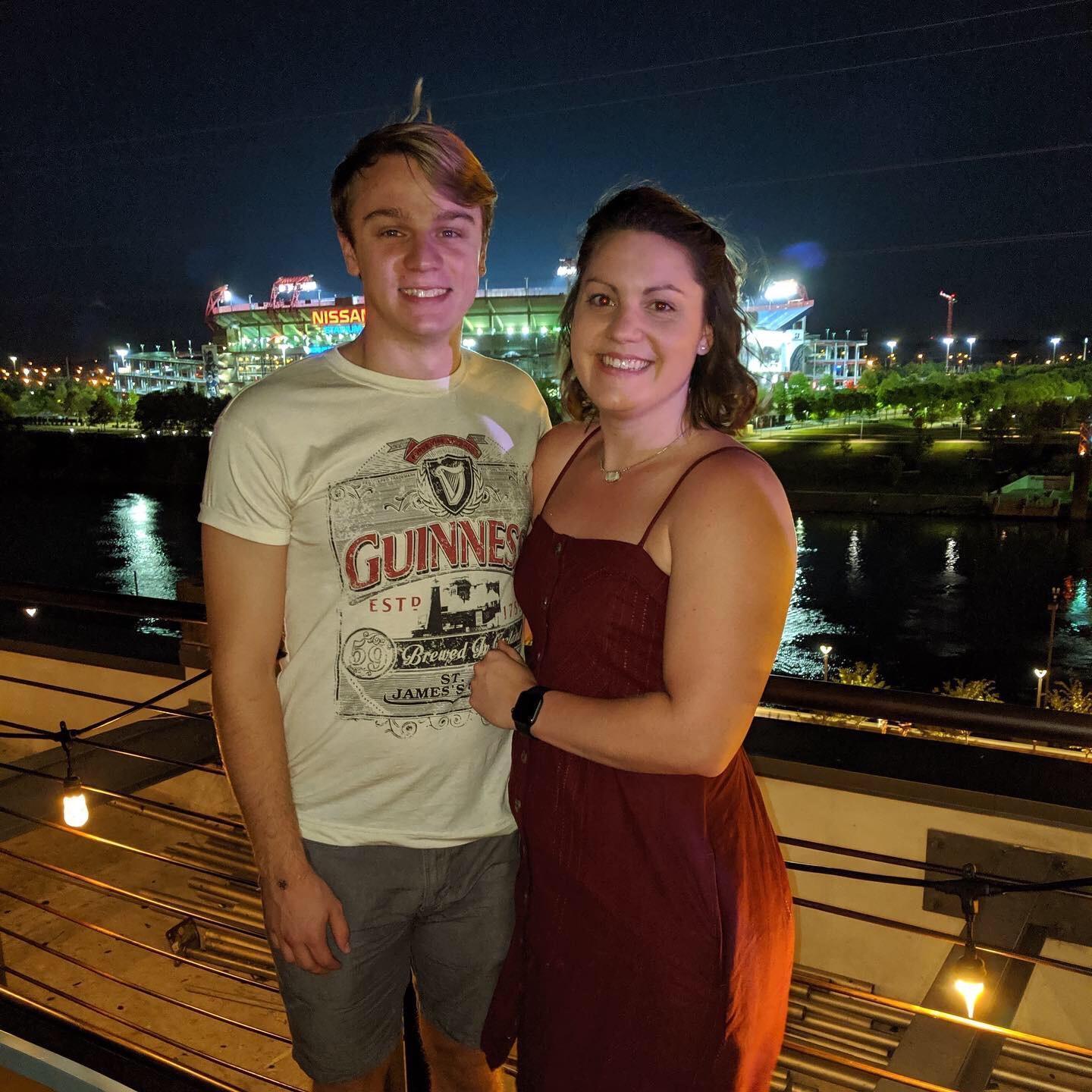 Rooftop bar in Nashville, TN. That's the Titans stadium behind us
