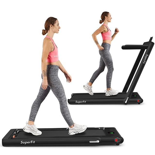 Goplus 2 in 1 Folding Treadmill, 2.25HP Under Desk Electric Treadmill, Installation-Free with Bluetooth Speaker, Remote Control and LED Display, Walking Jogging for Home Office Use