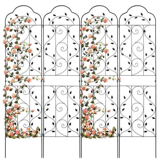 hogardeck 4 Packs 84 * 19 inch Metal Garden Trellis for Climbing Plants Outdoor,Heavy Duty,Black Coating Rustproof Trellis for Rose, Vegetable, Flowers, Expandable,Perfect for Training Climbing Plants