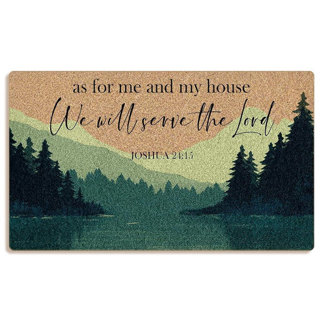 Mingnei Christian Coco Coir Doormat Door Mat for Home House Entrance, As for Me and My House We Will Serve The Lord Bible Verse Floor Mats for Outdoor Outside Entryway 30x17 Welcome Mat
