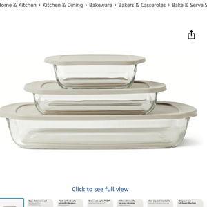 Amazon Basics Glass Baking Dishes with BPA-Free Lids, 6-Piece Set, Borosilicate Glass, Dishwasher and Oven-Safe, Linen Gray