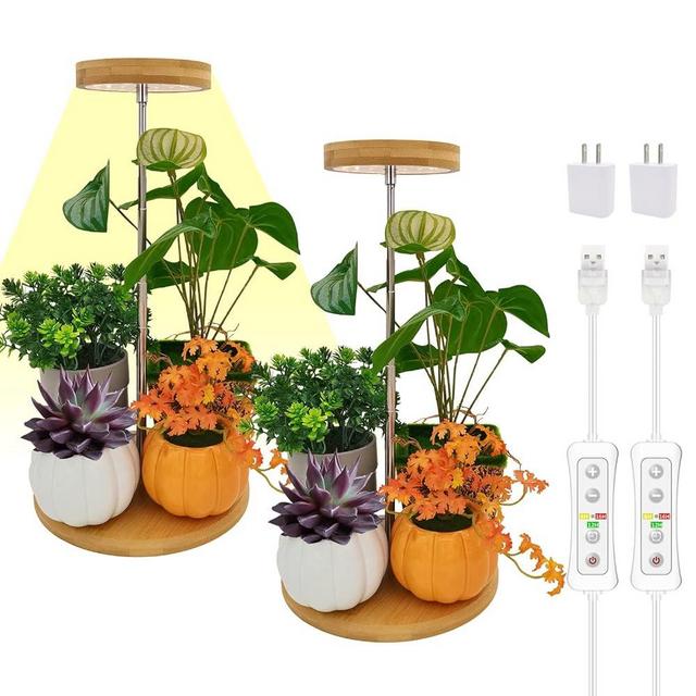 Plant Grow Light for Indoor Plant,Bamboo Mini LED Grow Light Garden,Height Adjustable,Automatic Timer with 8/12/16 Hours