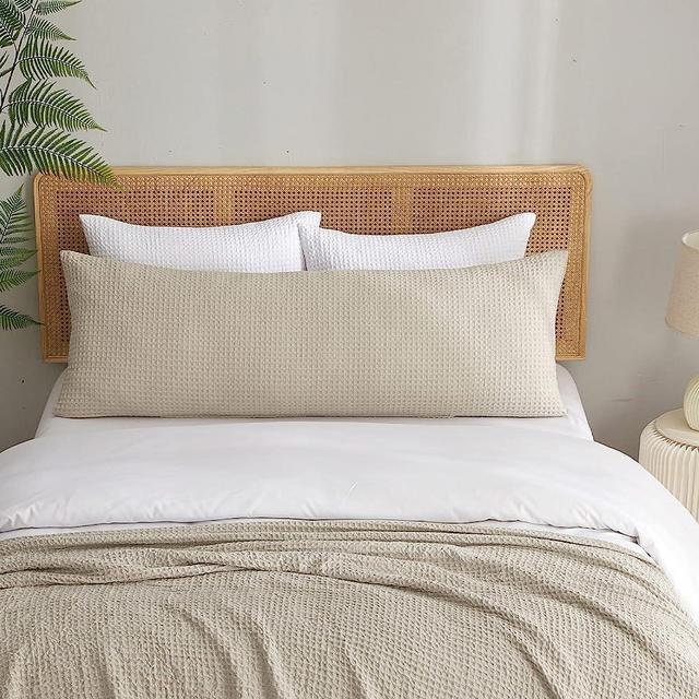 PHF Ultra Soft Waffle Weave Body Pillowcase 20" x 54", No Insert, Breathable & Skin-Friendly Body Pillow Sham with Zipper, Decorative Waffle Weave Body Pillow Cover, Linen