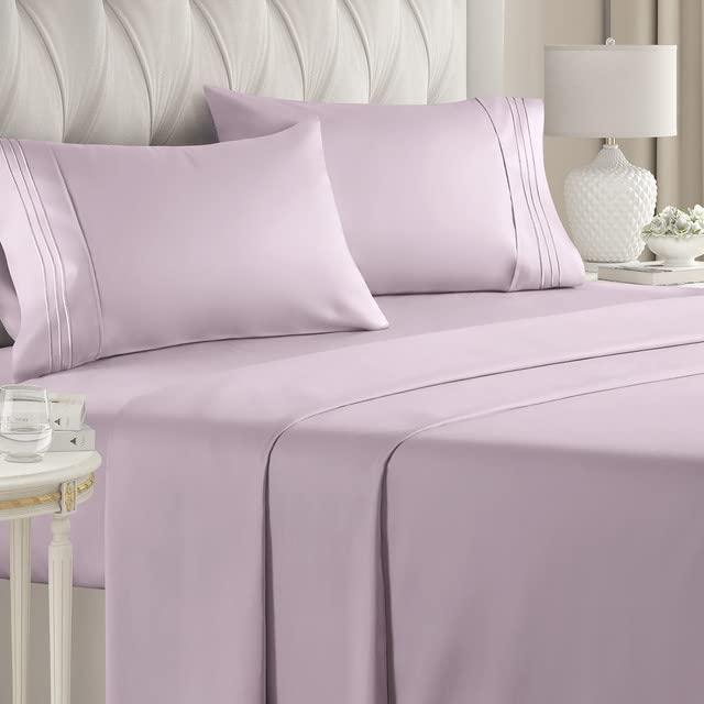 Queen Size Sheet Set - 4 Piece Set - Hotel Luxury Bed Sheets - Extra Soft - Deep Pockets - Easy Fit - Breathable & Cooling Sheets - Wrinkle Free - Comfy – Light Lavender Bed Sheets - Queen Sheets