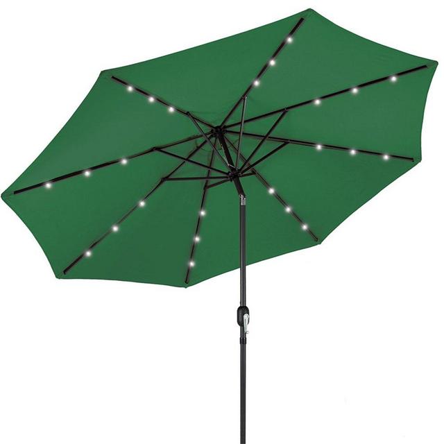 Best Choice Products 10ft Solar LED Lighted Patio Umbrella w/ Tilt Adjustment, Fade-Resistant Fabric - Green