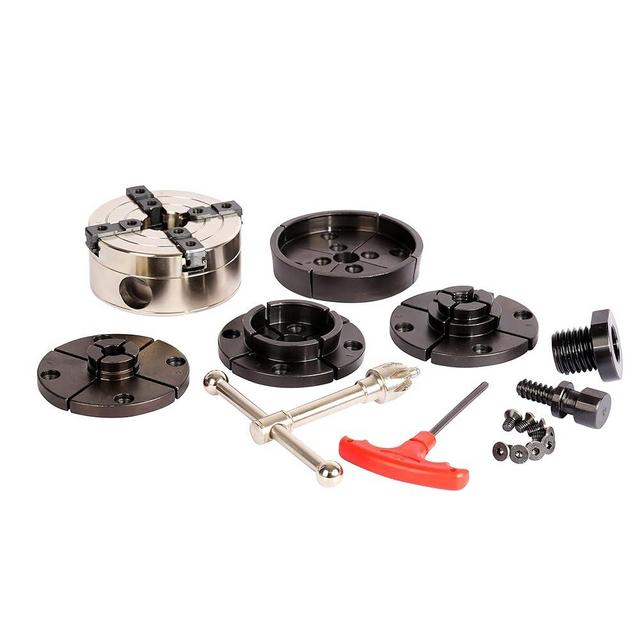 VINWOX SCK4-3.5NV-SET Mini, Midi and Heavy-Duty 3-1/2” Wood Lathe Gear Chuck Set, Wood Lathe Key Chuck Set, 4-Jaw Self-Centering Chuck, 1"x8TPI thread and 3/4”-16TPI Adapter