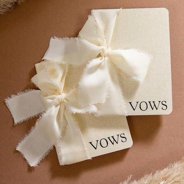 Modern Album Designs Cream Embossed Slim Vow Books w/Ribbon (Set of 2) - 5.625 x 4 Minimalist Pocket Sized Wedding Ceremony Vow Renewal Speech Notebook Journal