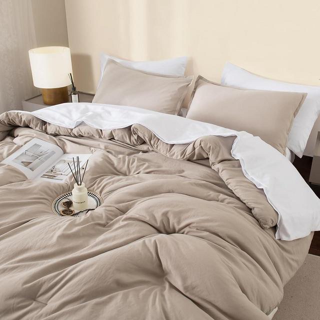Andency California King Comforter Set - 7 Pieces Bed in a Bag Cal King Bedding Comforter Sets Oatmeal, Summer Solid Soft Lightweight Comforter with Fitted Sheets, Flat Sheets, Pillowcases & Shams