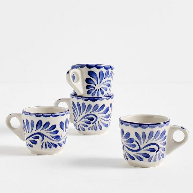 Puebla Porcelain Espresso Cups, Set of 4 - Blue/White