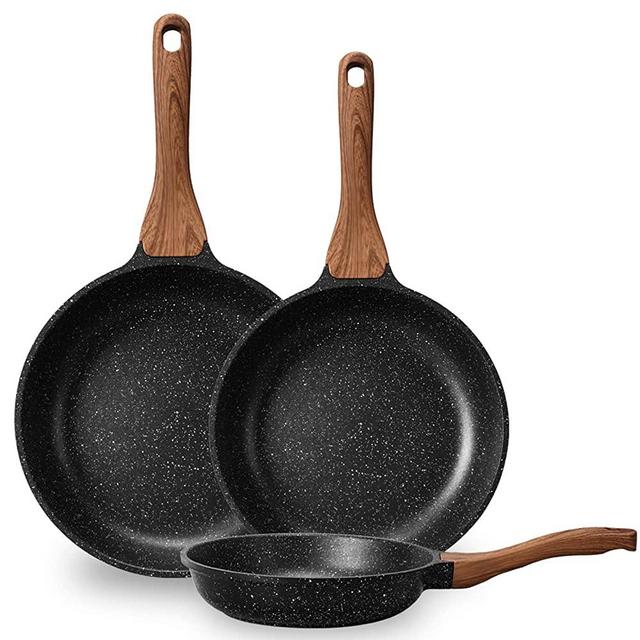 ESLITE LIFE Frying Pan Set Nonstick Skillet Set Induction Compatible With Granite Coating 3 Piece, 8 Inch, 9.5 Inch and 11 Inch