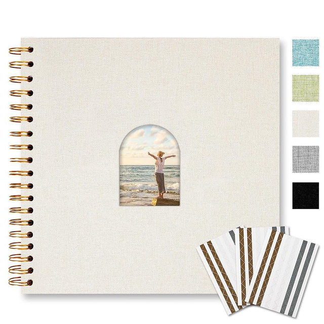 Vienrose 10X10 Inch DIY Scrapbook Album Linen Arch Window Photo Album 40 Blank Pages Scrap Book Photo Albums for Wedding Baby Shower, Beige