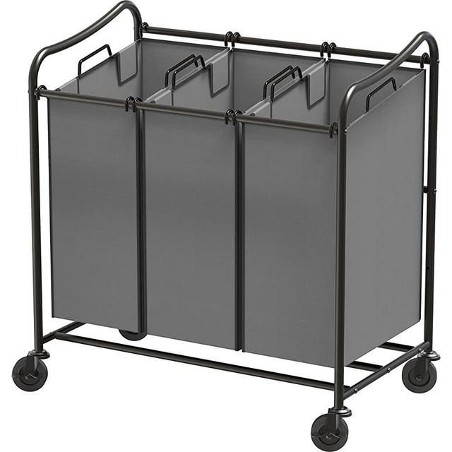 SimpleHouseware Heavy Duty 3-Bag Laundry Sorter Rolling Cart, Dark Grey