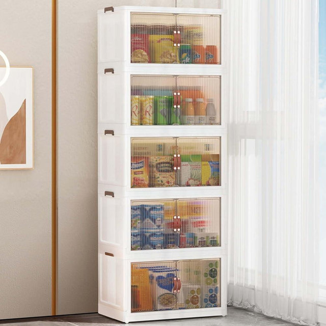 SAILUN 5 Pack 19.5 Gal Stackable Storage Bins Folding Storage Bins with Lid, Wardrobe Closet Organizers and Storage, Folding Storage Box with Doors Storage Cabinet (26" Wx17 Dx71 H)