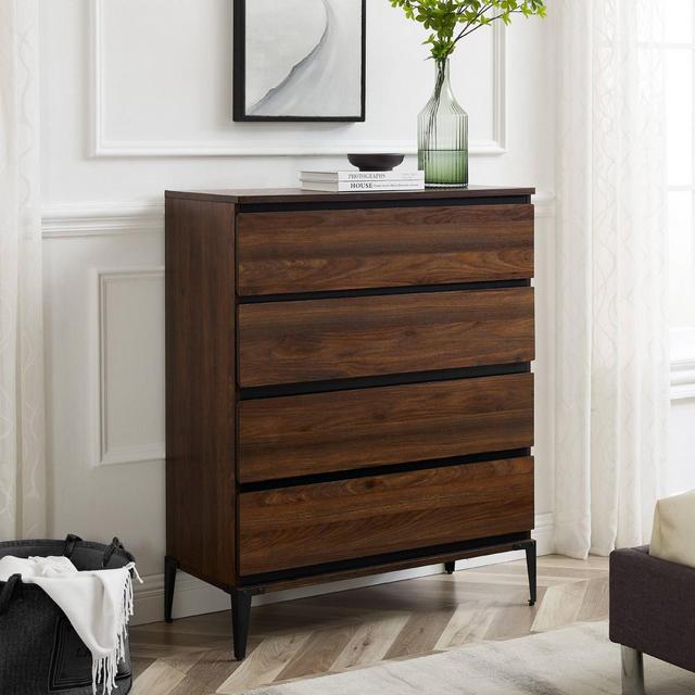 Theo 4 Drawer Urban Industrial Plank Dresser Dark Walnut - Saracina Home