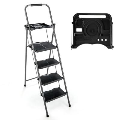 Costway 4 Step Folding Ladder 330lbs Portable Steel Anti-Slip Step Stool w/Tool Platform