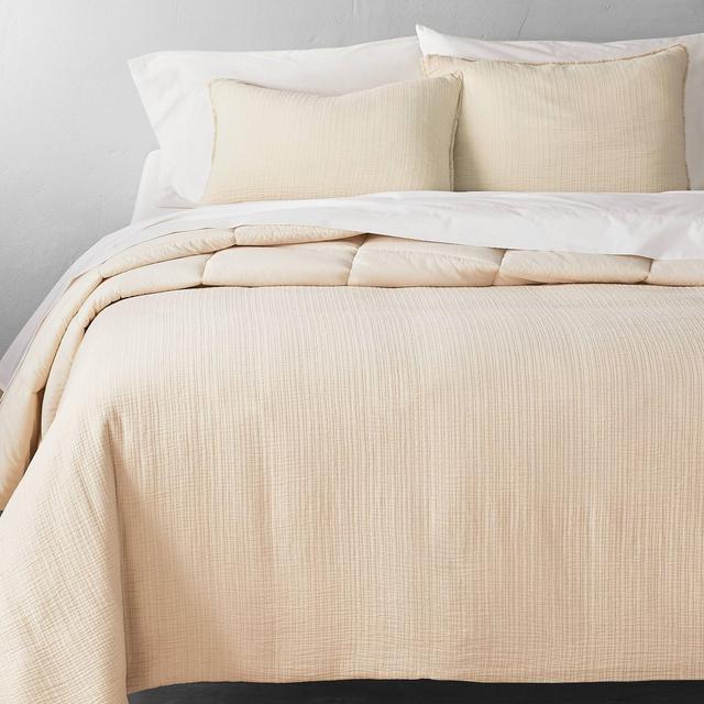 Full/Queen Textured Chambray Cotton Comforter & Sham Set Natural - Casaluna™