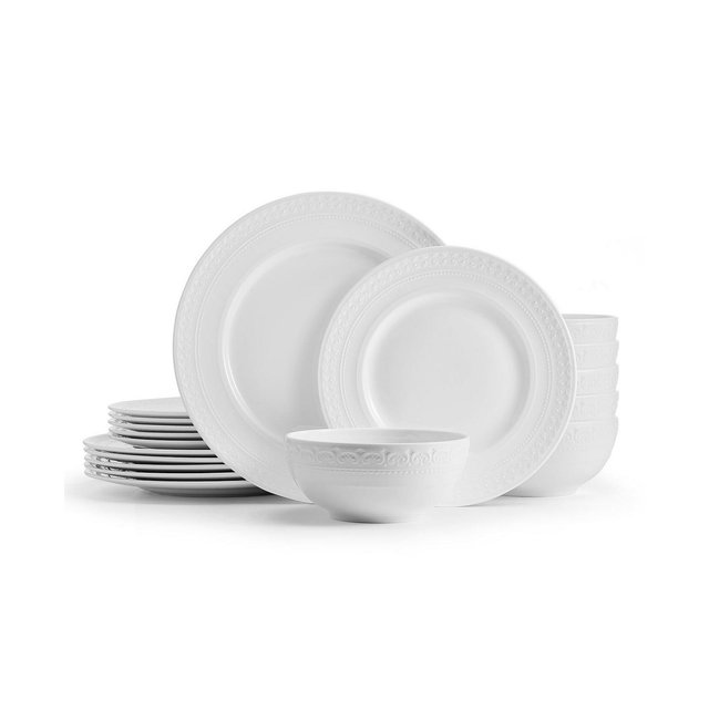 Mikasa Embossed Crown Bone China 18 Piece Dinnerware Set, Service for 6