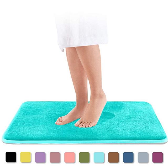 Genteele Memory Foam Bath Mat Non Slip Absorbent Super Cozy Velvet Bathroom Rug Carpet (22 inch X 36 inch, Teal)