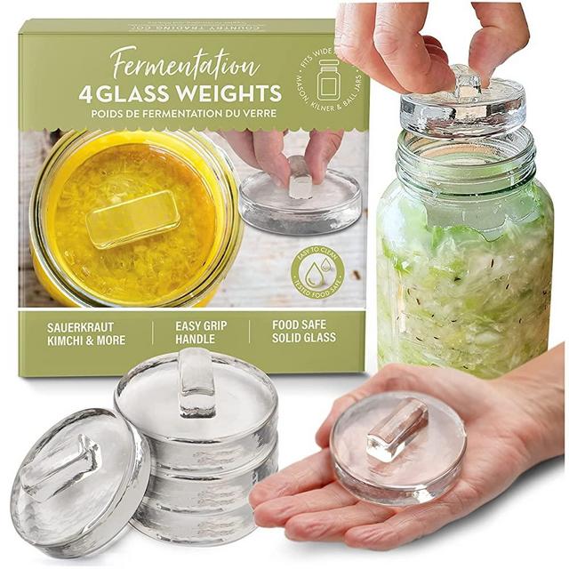 Glass Fermentation Weights for Fermenting | Easy Lift Handles | Set of 4 Pickle Weights for Wide Mouth Jars