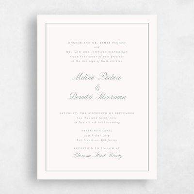 Rich Sage, Green Wedding Invitation - Mabel Portrait