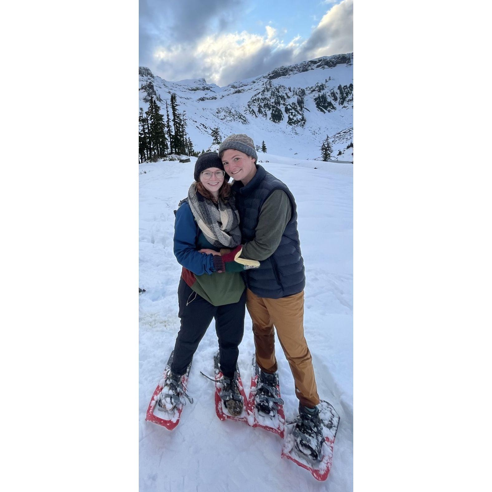 Casper proposed to Hannah on a snowshoe trip at Artist Point, where we later eloped. Hannah was mad because she had wanted to propose first.