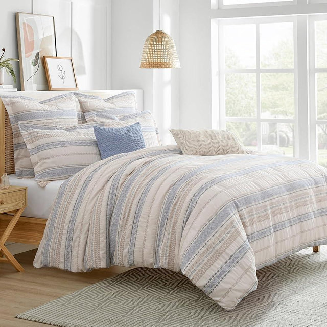 Levtex Home Pickford Chambray Comforter Set - Full/Queen Comforter + Two Standard Pillow Shams - Jaquard - Chambray, Taupe and Cream - Comforter (90 x 94in.) and Pillow Shams (26 x 20in.) - Cotton | Textured