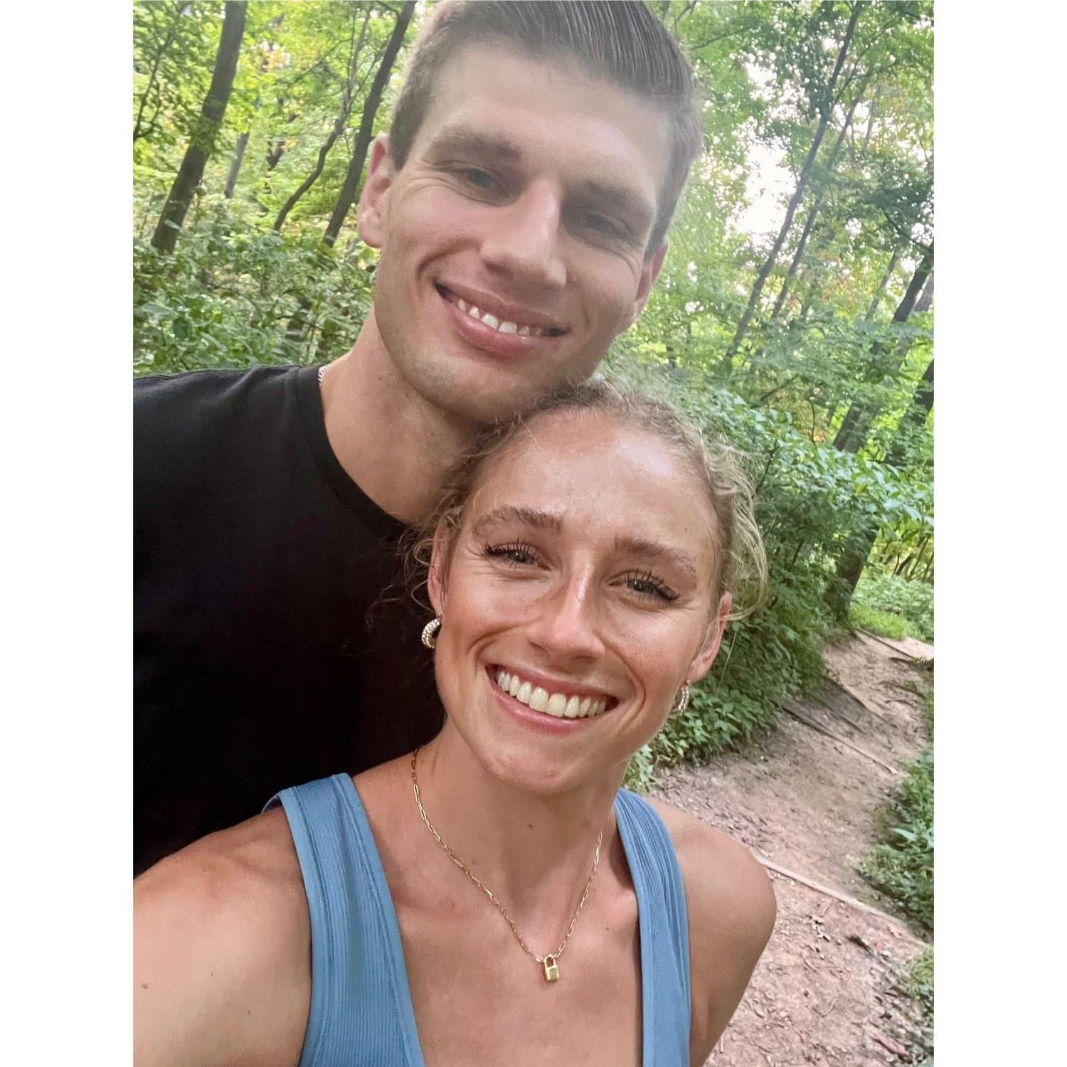 Walking in Ault Park on our first anniversary.