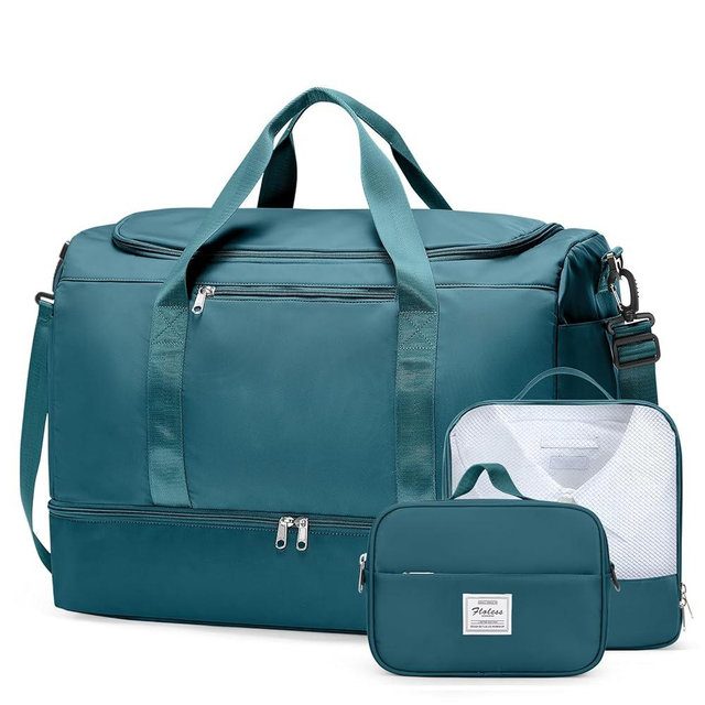 Extra Large Travel Duffle Bag,Carry on Overnight Weekend Bag with Shoes Compartment,Weekender Bags for Women for Travel Business Trips Sport Hospital,3 Pcs Set,Peacock Blue