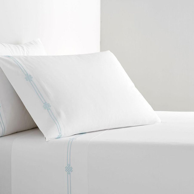 Sea Glass Emilia Embroidered Organic Percale Sheet Set, King