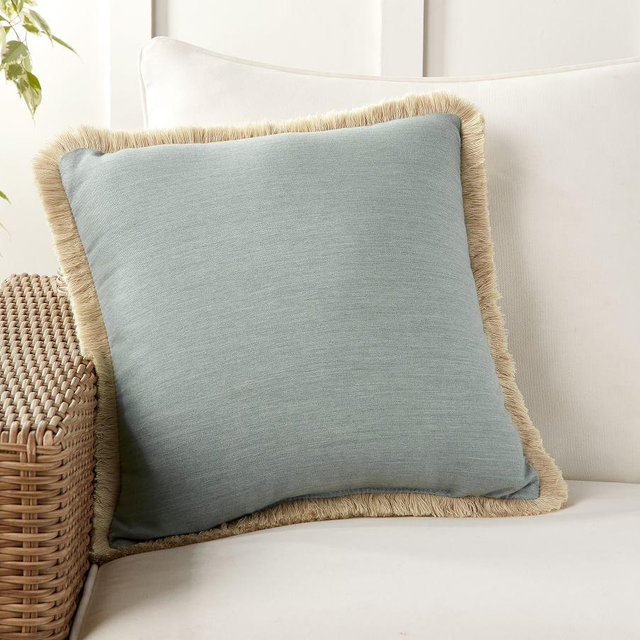 Sunbrella® Solid Fringe Indoor/Outdoor Pillow, 18 x 18", Dark Chambray