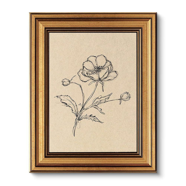 VIYYIEA Vintage Gold Framed Wall Art for Living Room, Poppy Canvas Prints Home Decor, Sketch Painting Picture, Bedroom Wall Decor Gifts for Friends or Family -【Poppy】-(10L x 8W)