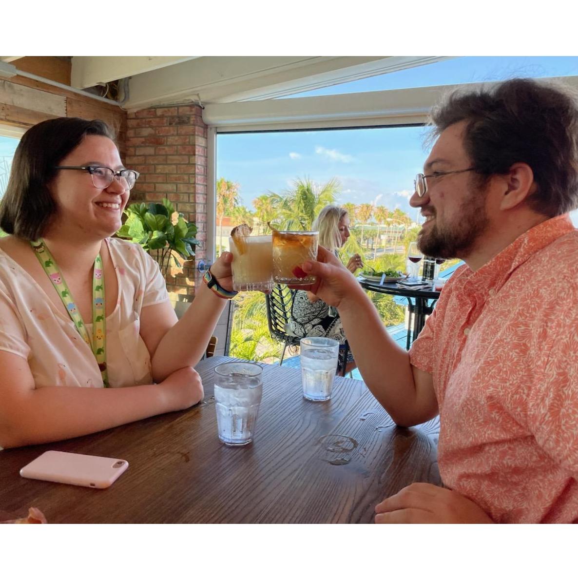 Alex having her first drink at a restaurant since turning 21