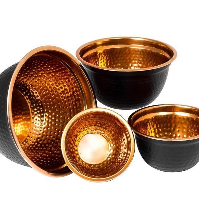 Stainless Steel Mixing Bowl Set of 4 - High Quality Serving Bowl - Hammered Black & Copper - Walmart.com