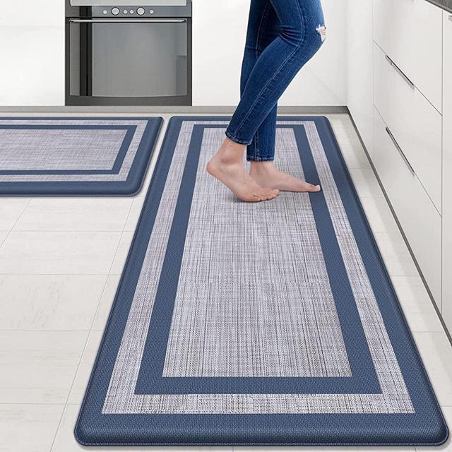 Mattitude Kitchen Mat [2 PCS] Cushioned 0.47 inch Kitchen Rugs Non-Skid Waterproof Kitchen Mats and Rugs Ergonomic Comfort Standing Mat for Kitchen, Floor, Office, Sink, Laundry, Blue and Gray