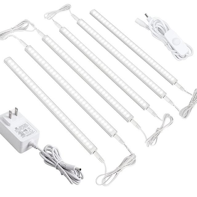 ASOKO Dimmable Led Under Cabinet Lighting for Kitchen - 6 Pcs 12 inches Linkable Led Counter Light Bars, Led Closet Light Daylight White 4000K,DC12V 1800Lumens,18W Led Shelf Lighting (UL Plug)