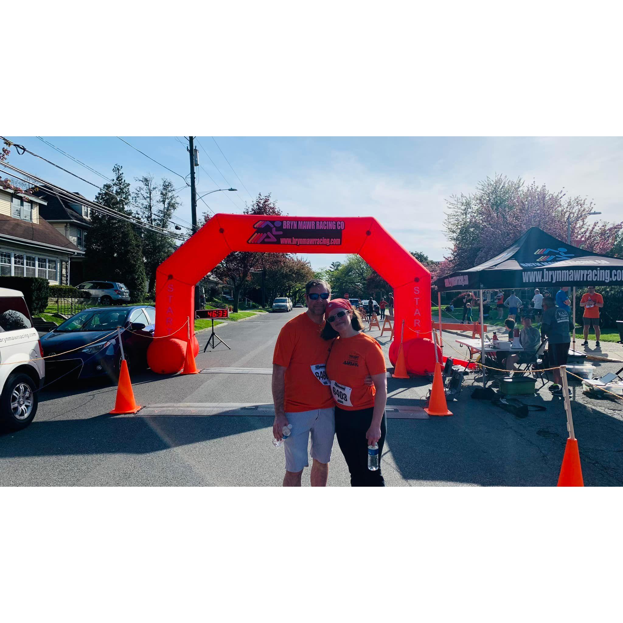 Our first 5k together - a "twilight" run in the middle of the day in Havertown, PA