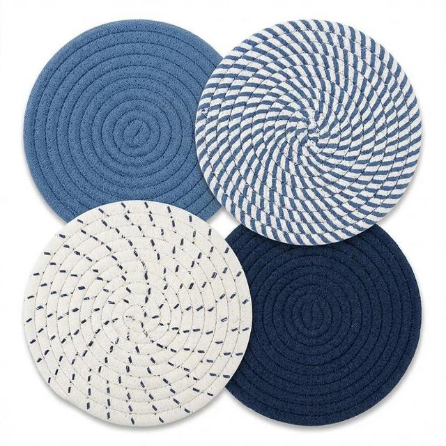 Trivets for Hot Dishes, Hot Pads for Kitchen, 7'' Trivets for Hot Pots and Pans, Pot Holders for Kitchen, Pot Holders Heat Resistant 4-Pcs, Kitchen Essentials for New Home (Blue)