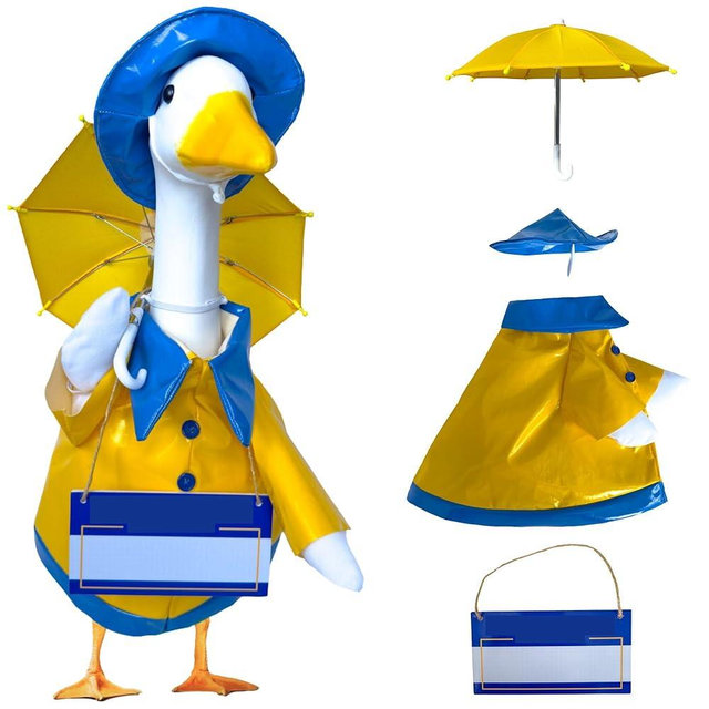 Raincoat Porch Goose Outfits and Personalized Name Sign- Dress Up Your 23in Plastic or Cement Goose with Funny Costumes, Garden Decor Duck Clothes for Outdoor Statues