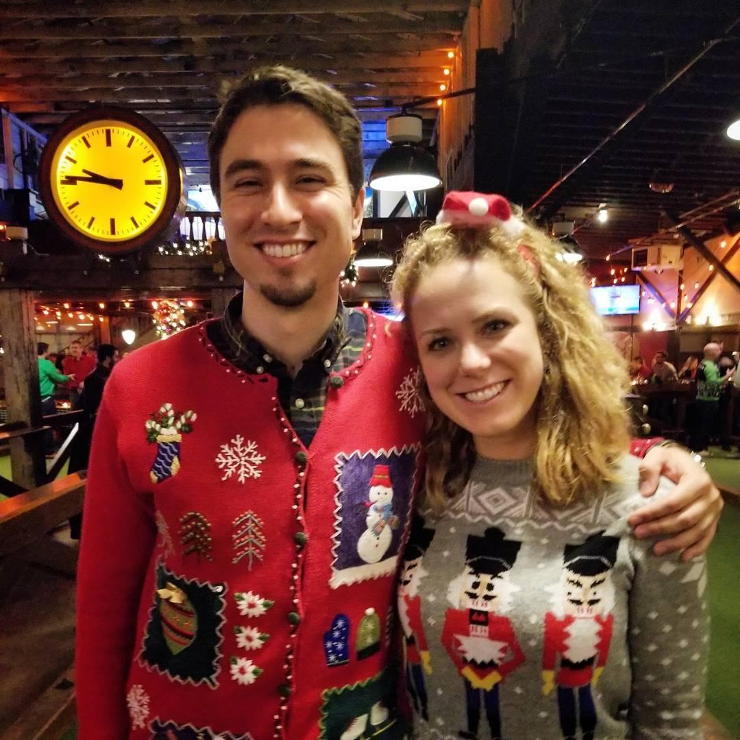 Xmas sweaters at a company party