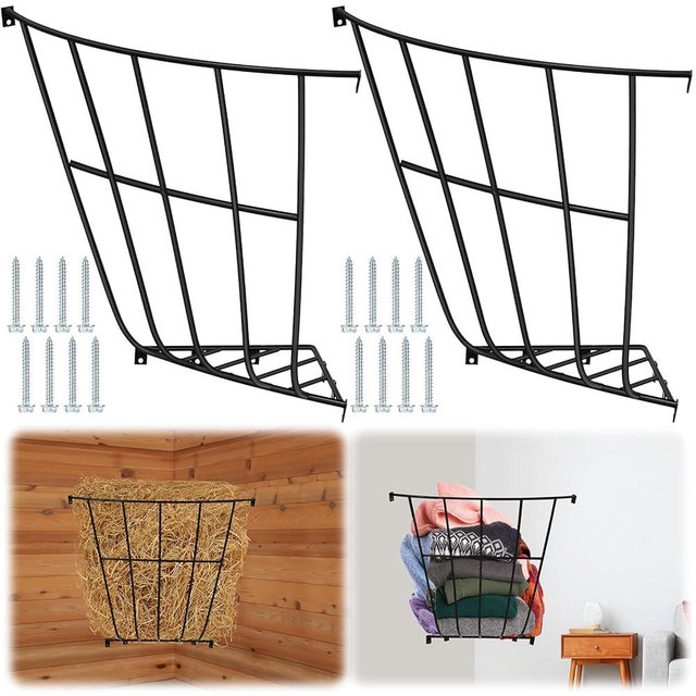 Zonon 2 Pcs Corner Hay Rack Slow 25.1 x 27.9 x 7.87 Feeding Horse Hay Feeder Metal Basket for Blankets Space Between Bars Wall Mounted Rack Holder for Livestock Goat Indoor Outdoor Uses
