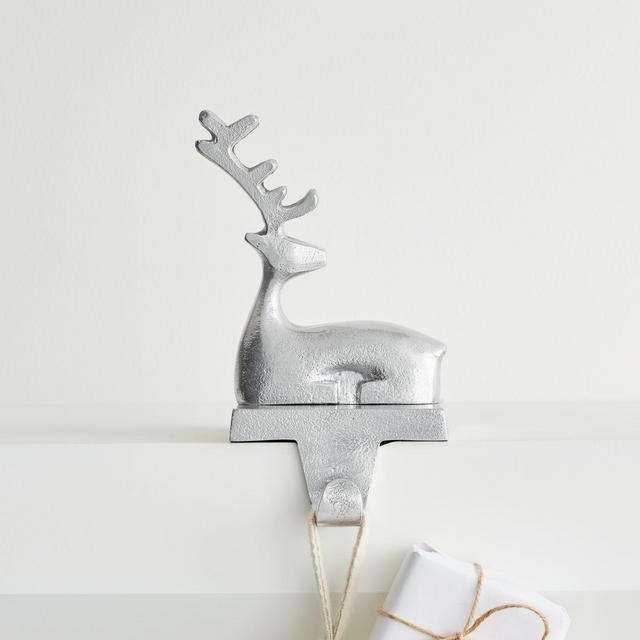 Silver Sitting Reindeer Stocking Hook
