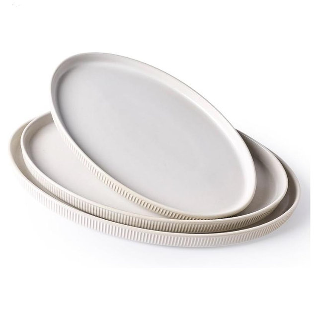 famiware Serving Platter, 16/14.6/12.9 Inch Serving Dishes for Entertaining, Party Serving Trays for Food, Buffet Oval Platters for Food, Large Plates for Bread Turkey Cheese Appetizer, Matte White