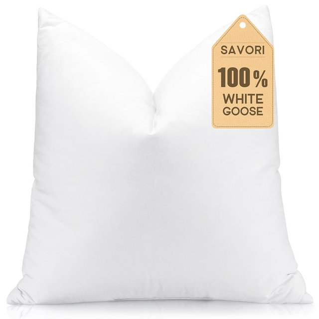 SAVORI Down Feather Throw Pillow Inserts 24x24 Euro Pillow Inserts, Soft Fluffy Throw Pillows with Cotton Cover, Decorative Throw Pillows for Couch Sofa Bed-White