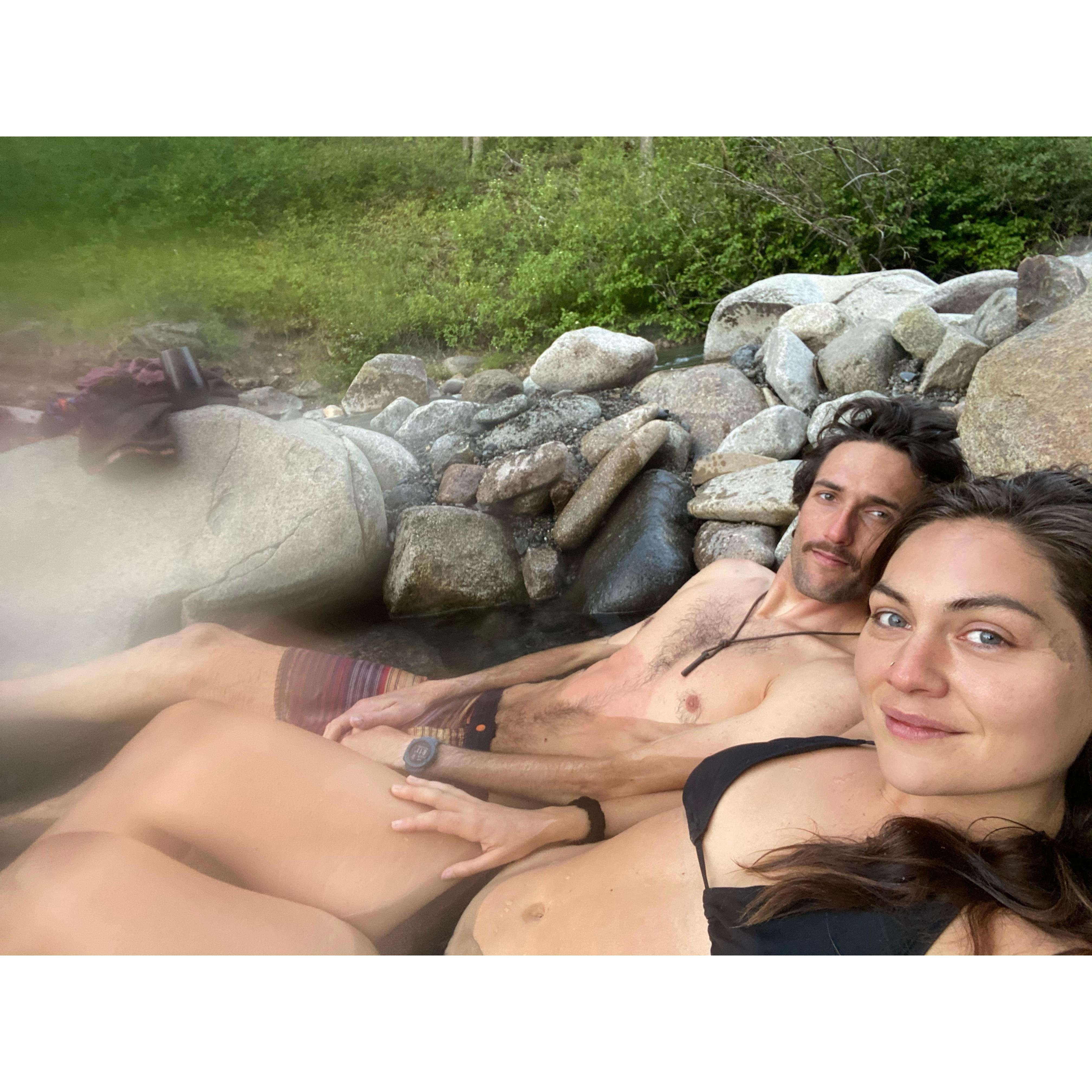 In our private hot spring above Sun Valley, Idaho.