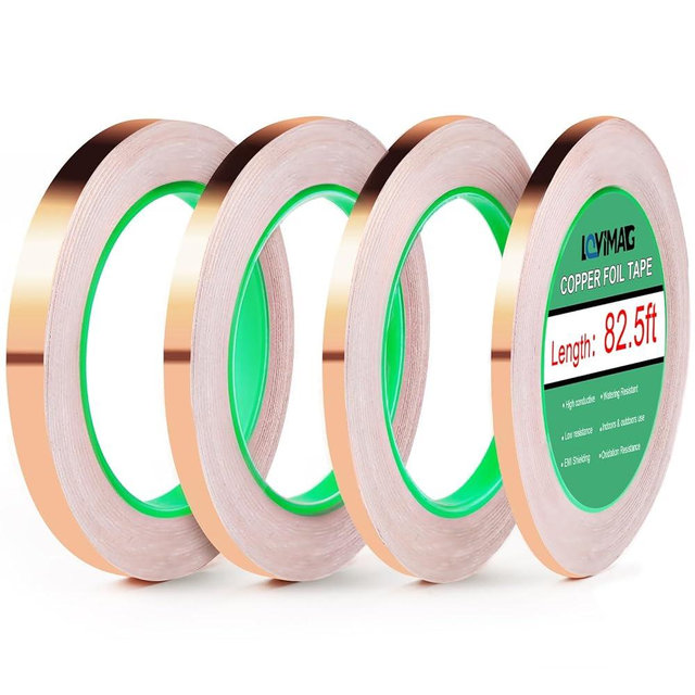 LOVIMAG Copper Foil Tape, Conductive Copper Tape 4 Sizes (0.2/0.24/0.3/0.4Inch) x82.5FT, Copper Tape Conductive Adhesive for Stained Glass Supplies, Guitar and EMI Shielding, Electrical Repairs.