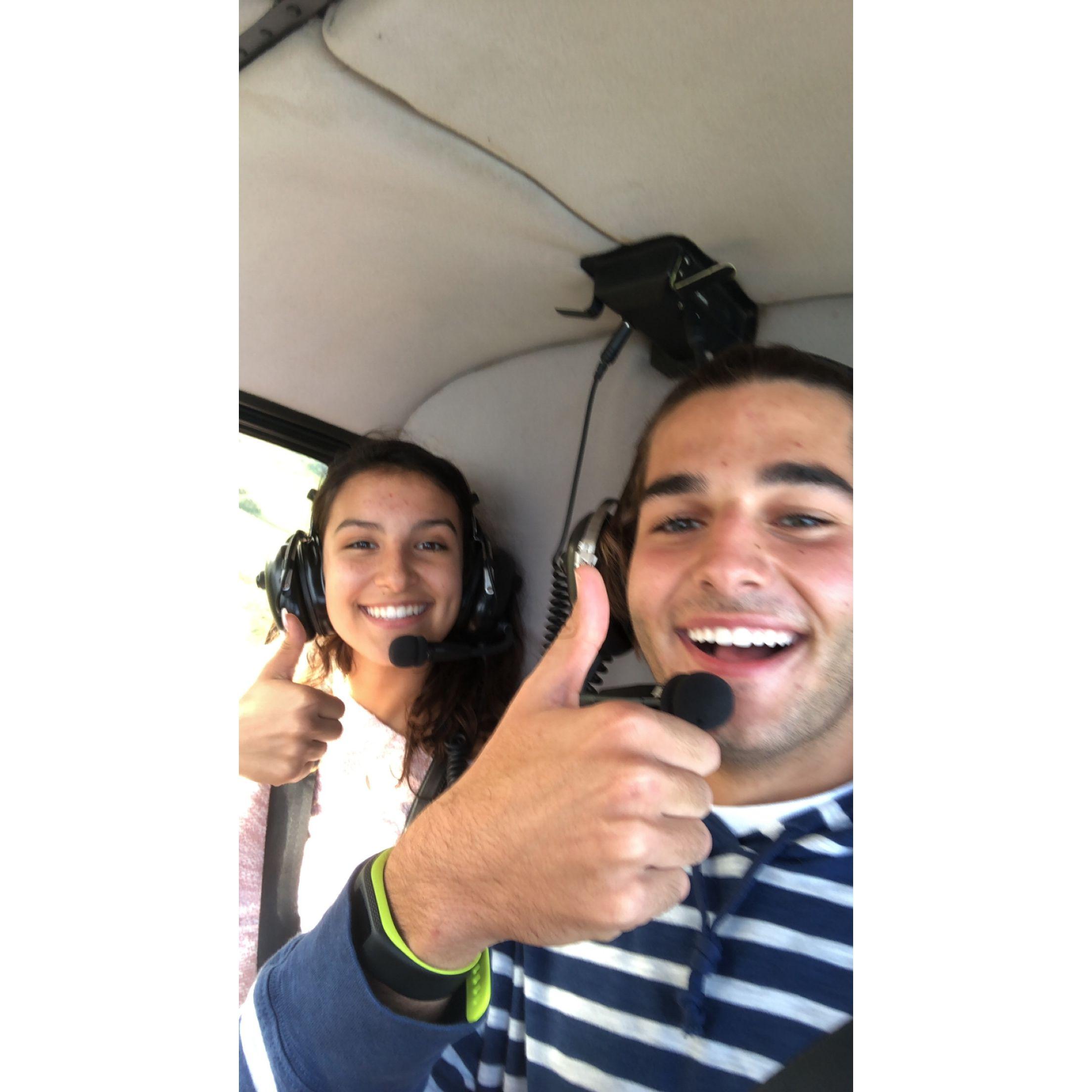 Us taking a Helicopter tour (Both our Parents were very angry!)