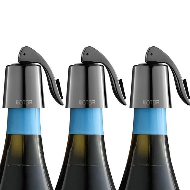 WOTOR Wine Stoppers Stainless Steel Wine Bottle stopper Plug with Silicone Reusable Wine Saver Leak proof Keep Fresh Tripe Color 3 pack