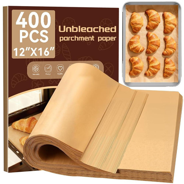YUANYE 400PCS Parchment Paper Baking Sheets, 12"x16" Unbleached Precut Half Parchment Paper for Baking, Non-Stick Baking Paper for Baking, Grillin, Steaming Bread Cookies, Oven, Air Fryer, Microwave