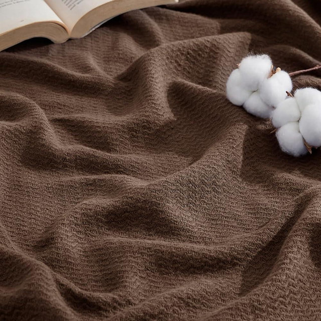 Bedsure GentleSoft 100% Cotton Large Throw Blanket for Couch 50x70 inches - Cooling Breathable and Lightweight, Soft Cozy Herringbone Woven Cotton Throw for Summer, Brown Office Chair Blanket