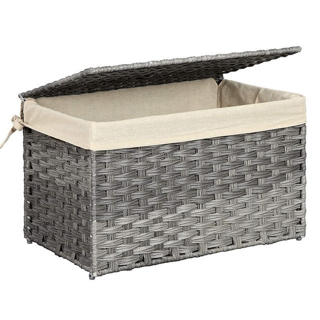 SONGMICS Storage Chest with Lid, Storage Trunk with Cotton Liner and Metal Frame, Storage Box Basket Decorative Bin for Bedroom Closet Laundry Room, Gray URST56WG